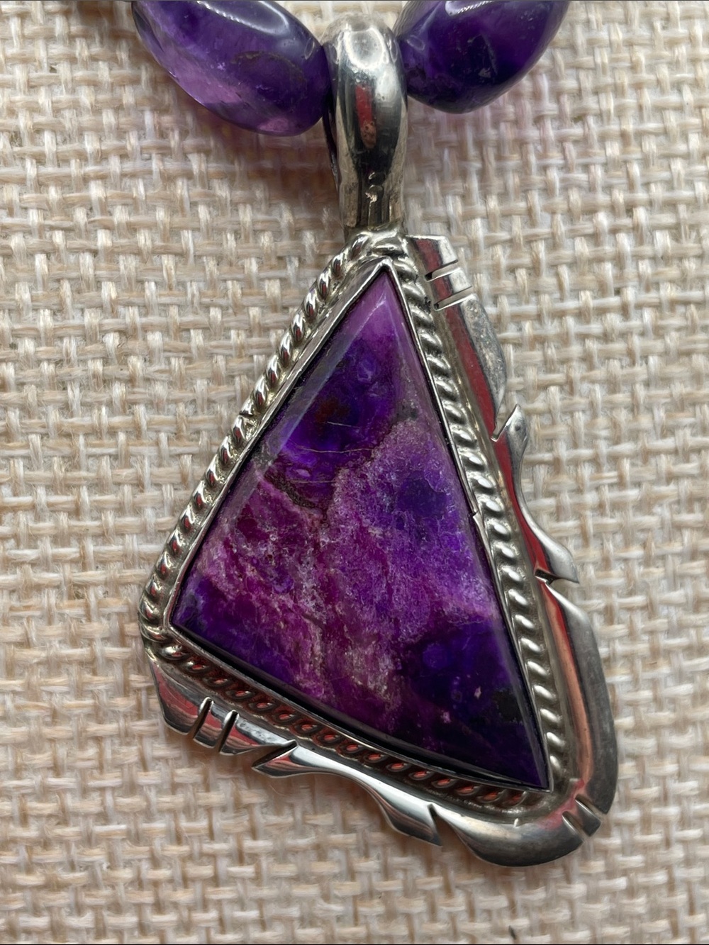 Gary G. Sanchez sugilite and amethyst beaded necklace Sterling silver B15 - Picture 7 of 7